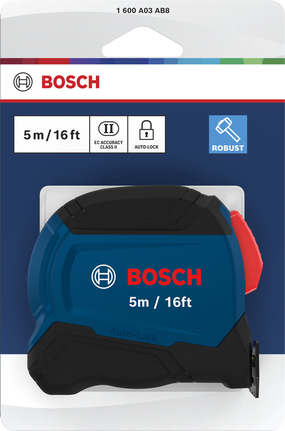 Bosch marka 5 metre (16 fit) otomatik kilitli mezura.